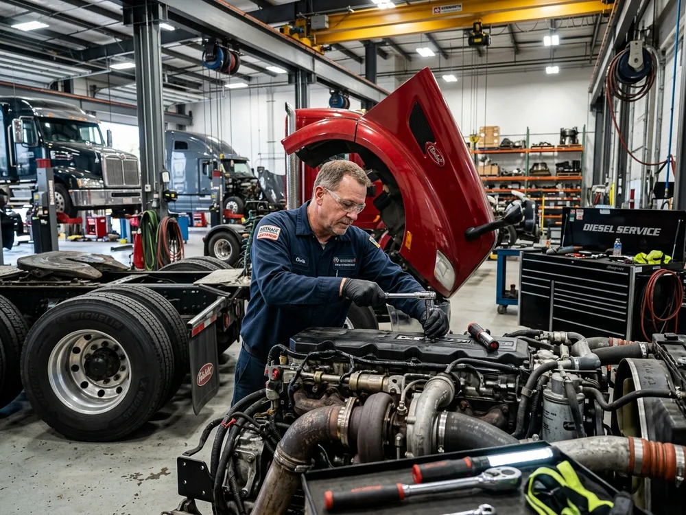 Técnico certificado reparando motor diésel y maquinaria pesada — MSC